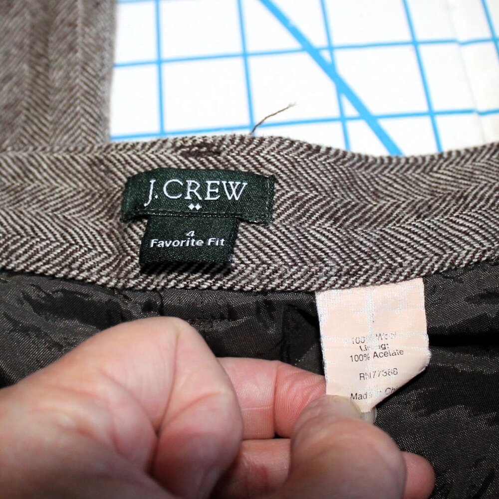 J. Crew Factory Favorite Fit Brown Wool Herringbone Lined Trousers Pants, Size 4 - Picture 5 of 10